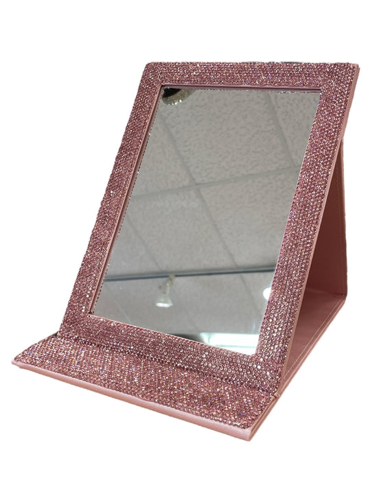 Pink Rhinestone Folding Makeup Mirror