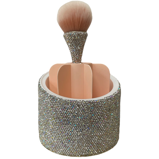 Bling Bling Iridescent Silver Rhinestones Spinning Brush Caddy / Organizer with Dome Cover