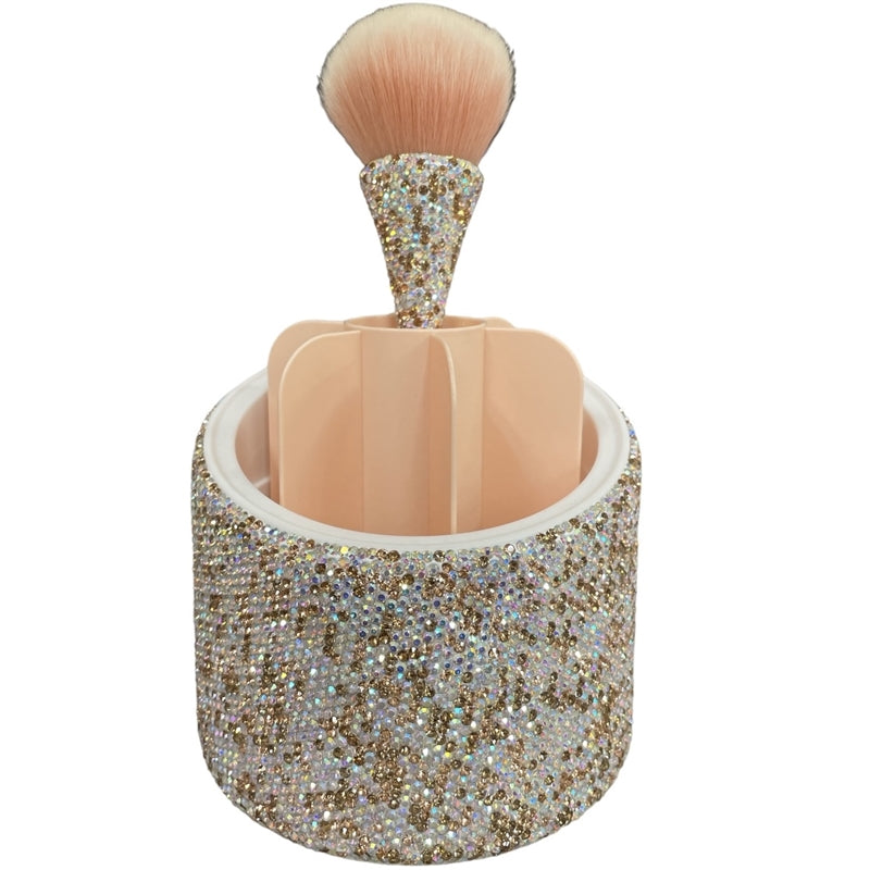 Bling Bling Multi Gold Rhinestones Spinning Brush Caddy / Organizer with Dome Cover