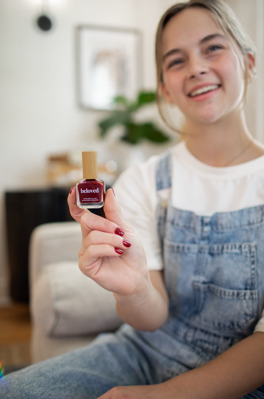“Beloved” Non-toxic Nail Polish with an Inspirational reminder® - classy crimson red