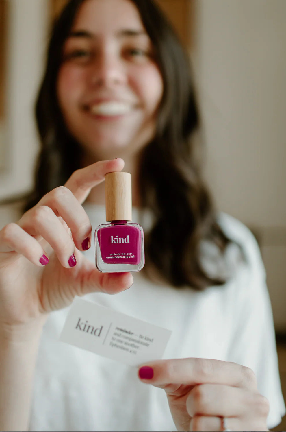 “Kind” Non-toxic Nail Polish with an Inspirational reminder® - classic magenta - this is a color you would see in a wild flower or in a stunning sunset