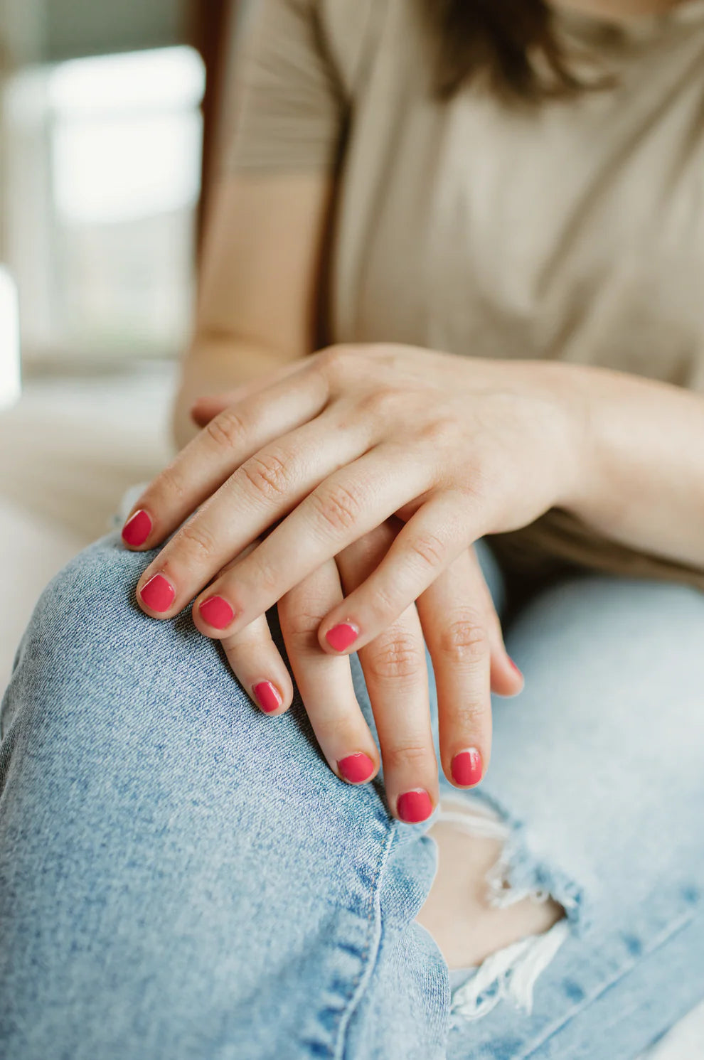 “Love” Non-toxic Nail Polish with an Inspirational reminder® - a soft, sun kissed coral. a cross between red and pink.