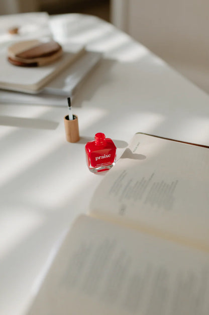 “Praise” Non-toxic Nail Polish with an Inspirational reminder® - your classic red, elegant and timeless.