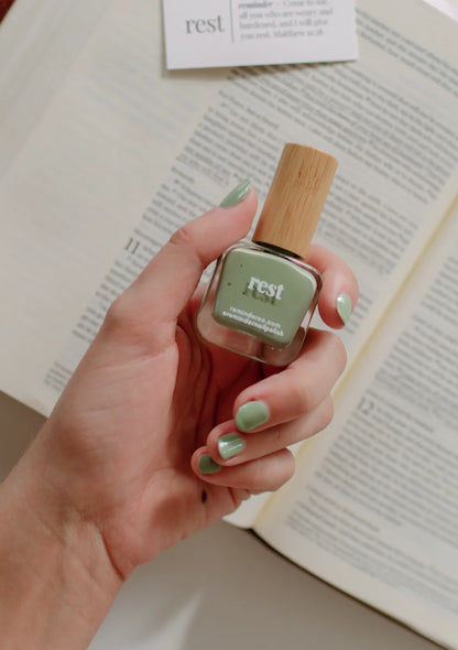 “Rest” Non-toxic Nail Polish with an Inspirational reminder® - a delicate, earthy green