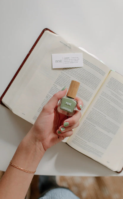 “Rest” Non-toxic Nail Polish with an Inspirational reminder® - a delicate, earthy green