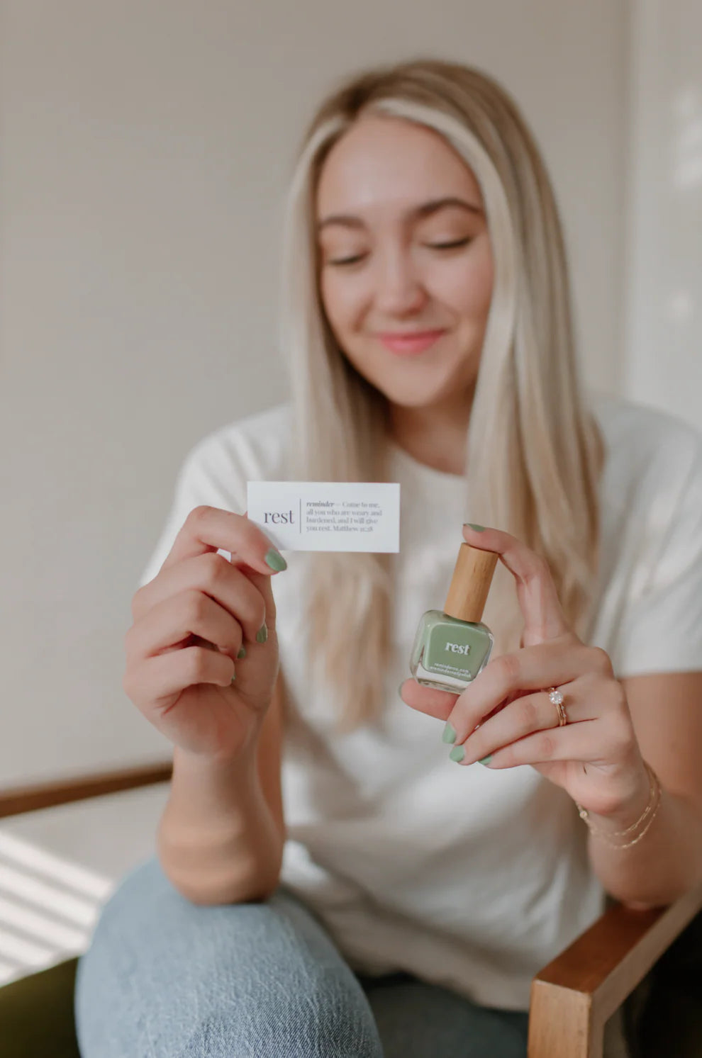 “Rest” Non-toxic Nail Polish with an Inspirational reminder® - a delicate, earthy green