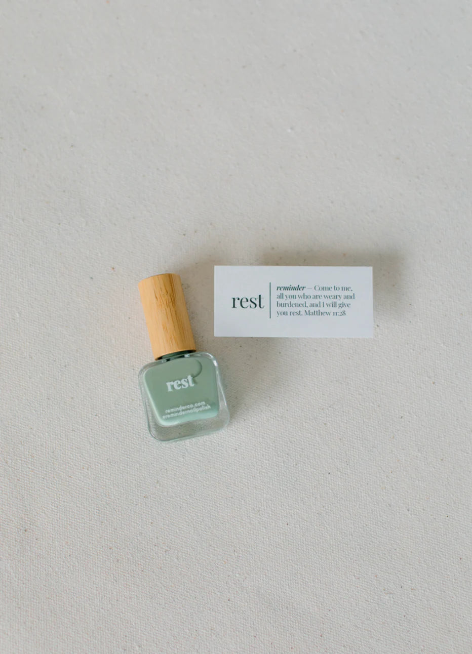 “Rest” Non-toxic Nail Polish with an Inspirational reminder® - a delicate, earthy green