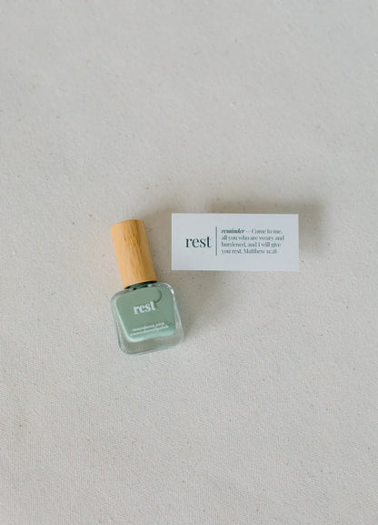 “Rest” Non-toxic Nail Polish with an Inspirational reminder® - a delicate, earthy green