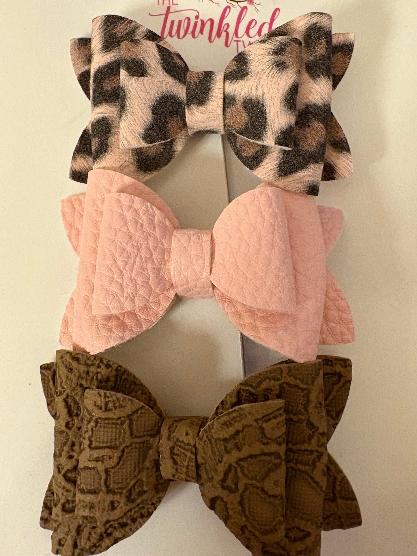 3 Pack Bow Set - Pink & Brown Animal Prints