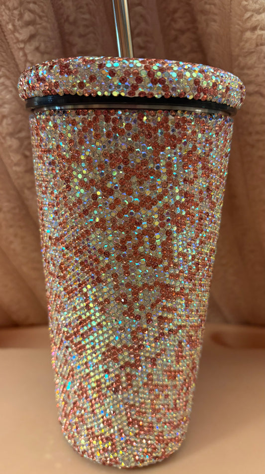 Bling Bling!! Pink Crystal Tumbler / Soda Cup with Stainless Steel Straw