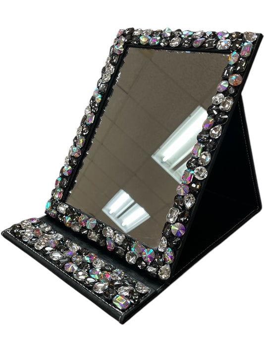 Bling Bling!! Large Black Crystal Rhinestone Folding Makeup Mirror