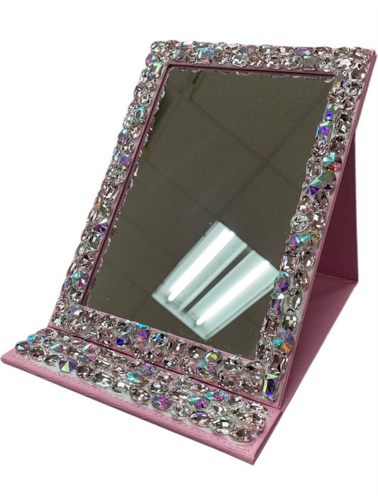 Bling Bling!! Large Pink Crystal Rhinestone Folding Makeup Mirror