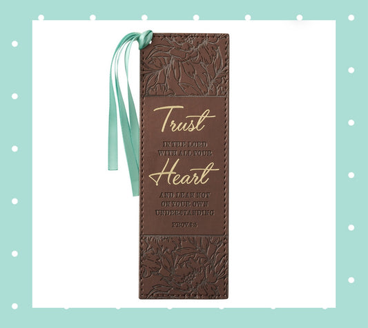 Trust With All Your Heart Brown Floral Faux Leather Bookmark - Proverbs 3:5