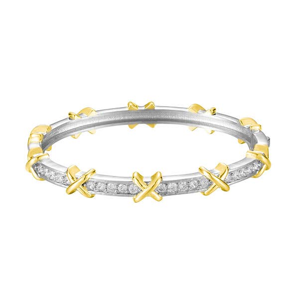 Bracelet - Two tone cz push lock bangle