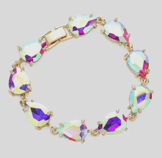 Teardrop Cluster Link Bracelet - AB Gold