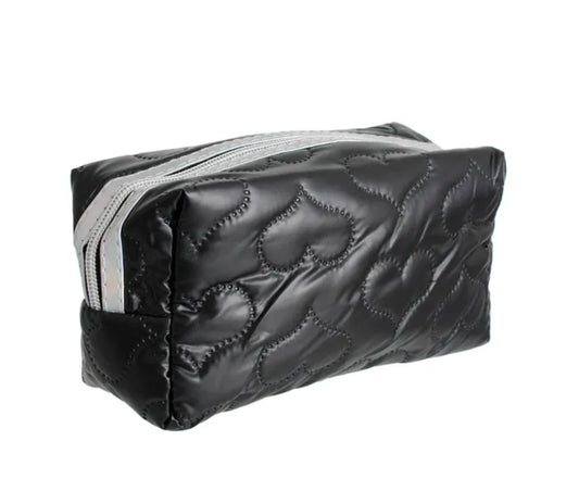 Black Heart Puffer Cosmetic Bag