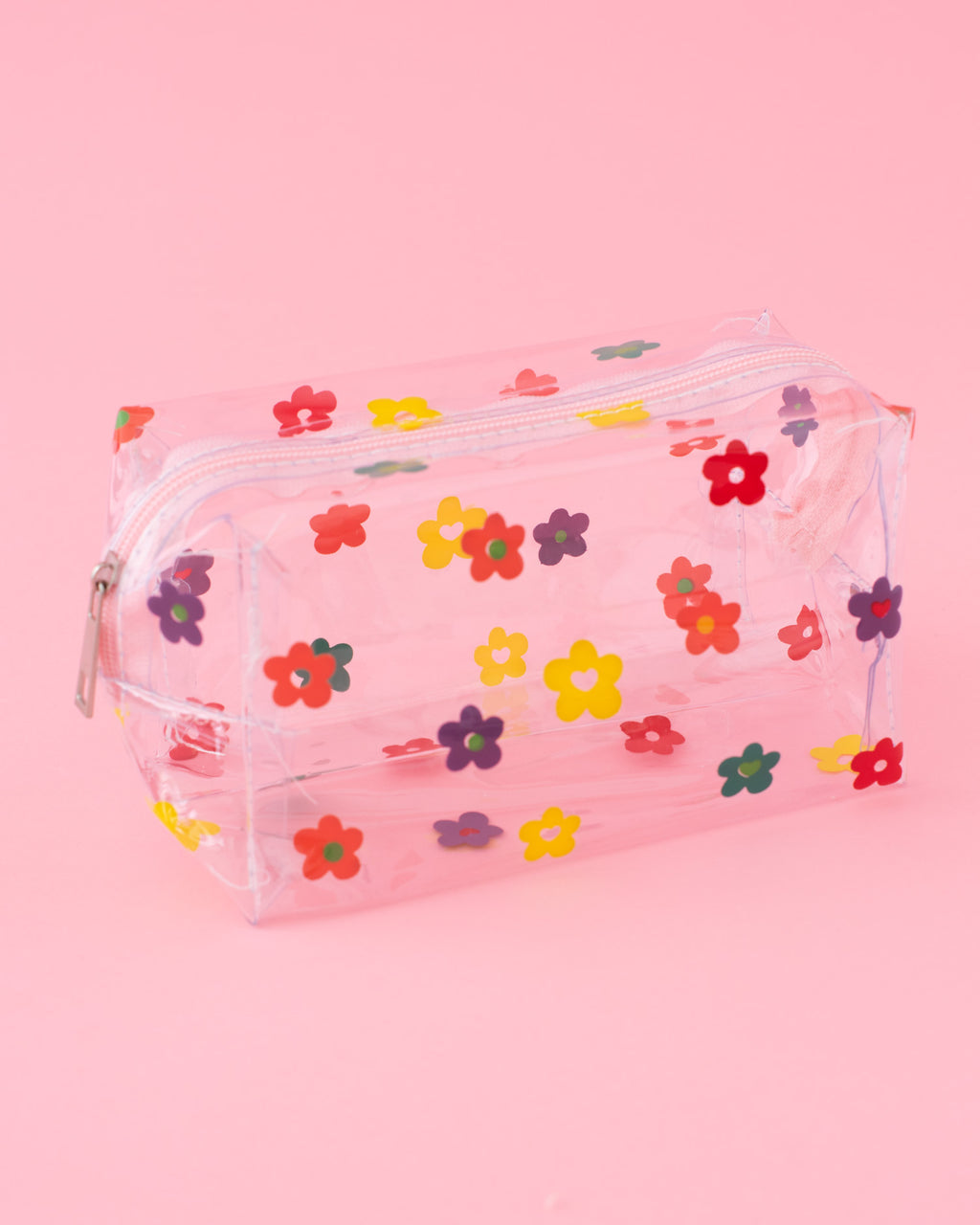 Clear cosmetic bag with colorful flowers