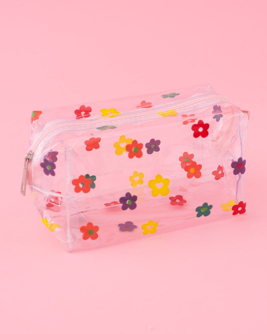 Clear cosmetic bag with colorful flowers