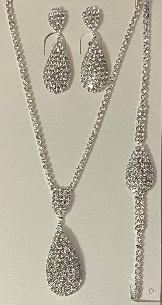 Rhinestone (3 piece) Necklace, Earring & Bracelet Set