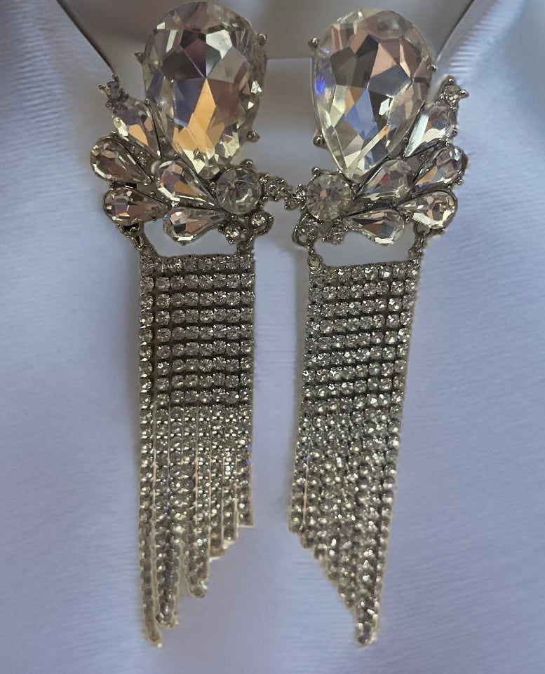 Long Fringe Rhinestone Earrings