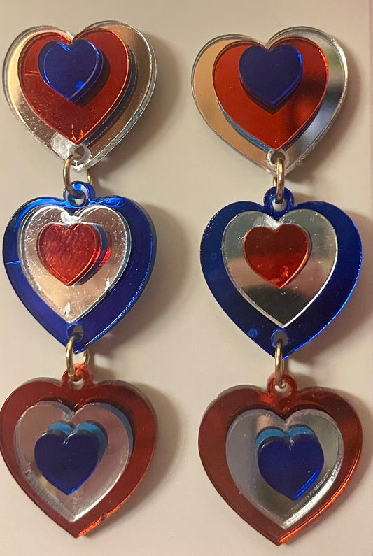 Triple Mirrored Heart Earrings