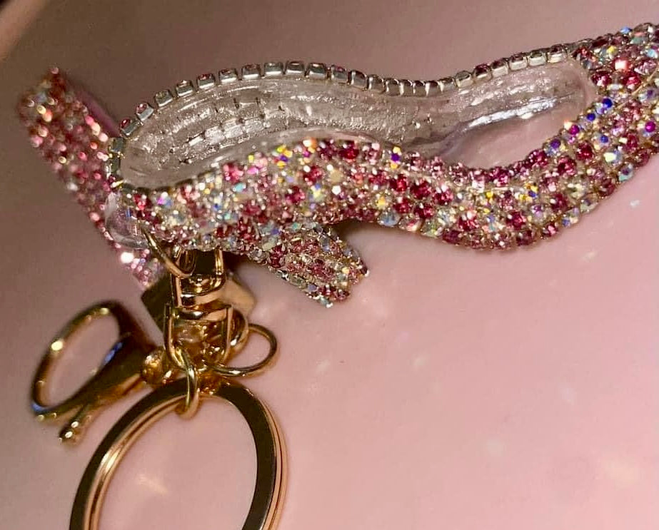 3D Pink &amp; Iridescent Rhinestone Keychain/Bag Clip/Purse Charm