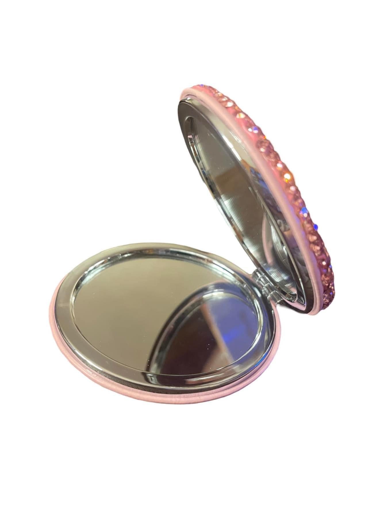 Rhinestone Compact Mirror - Pink * 2 in 1 - Plain Mirror and Magnifying Mirror