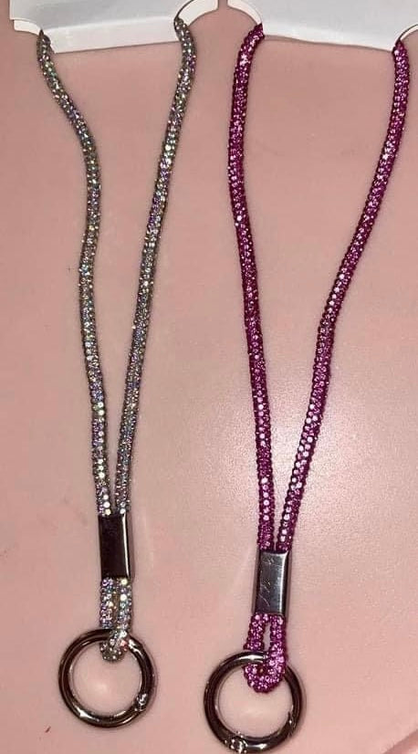 Pink Rhinestone wrist phone lanyard