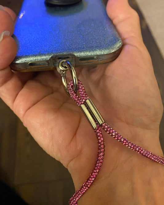 Pink Rhinestone wrist phone lanyard