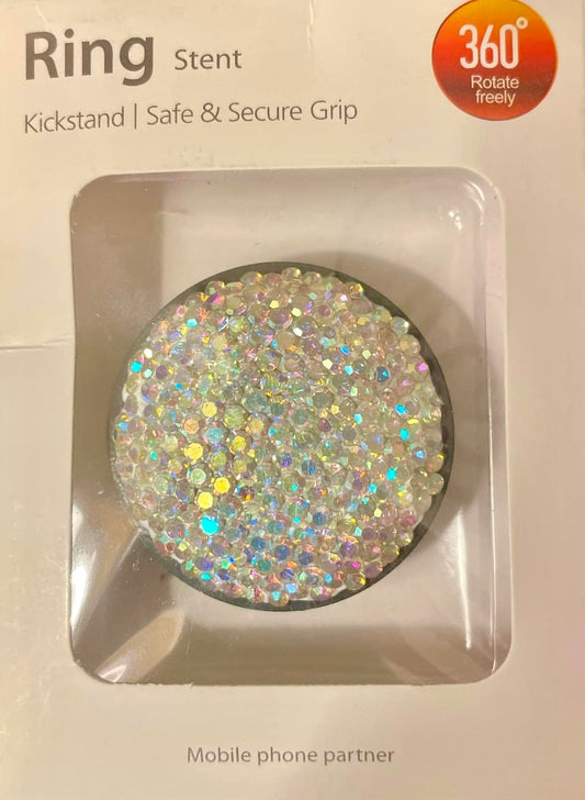 Iridescent Rhinestone collapsible ring stint (like pop socket)