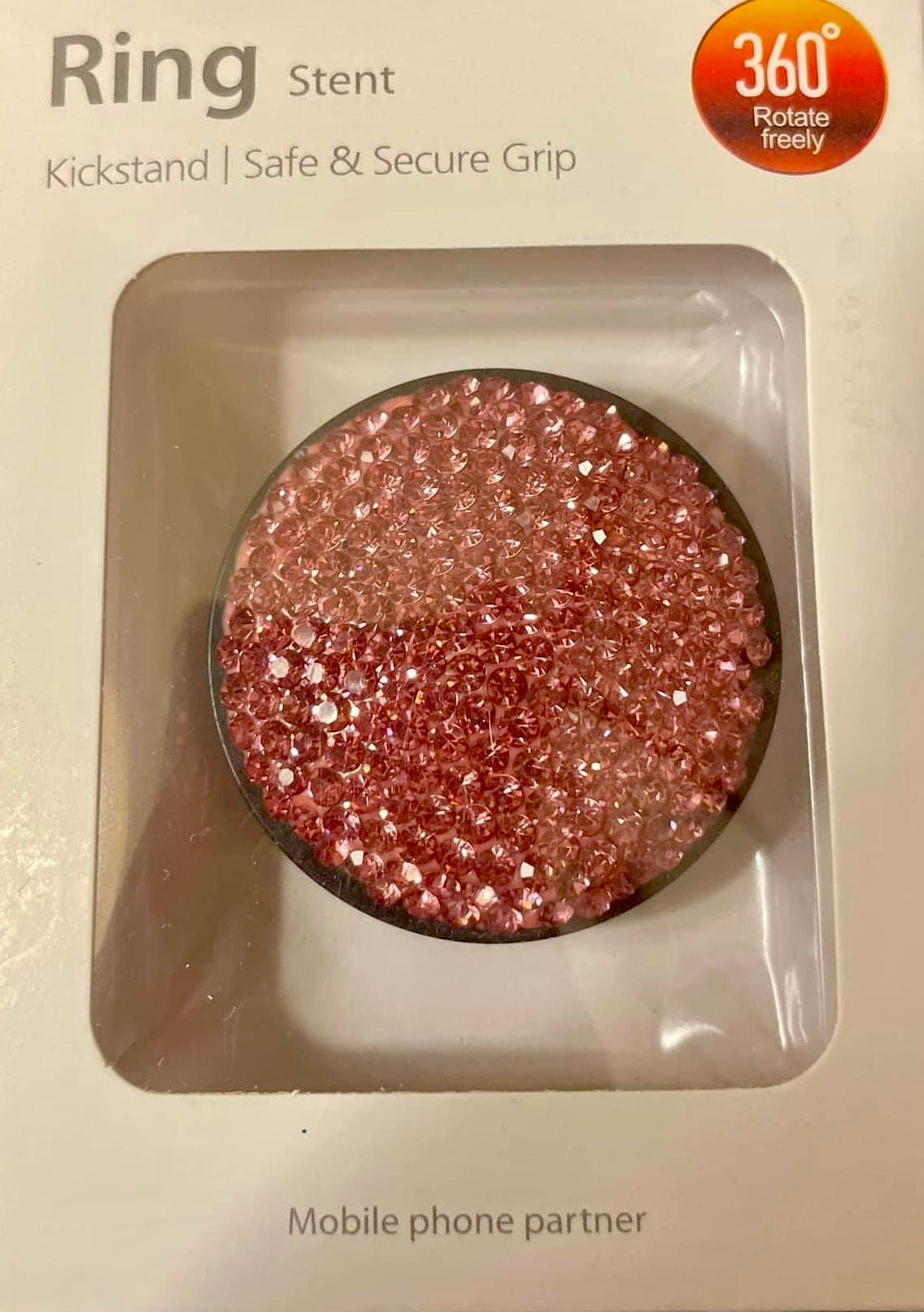 Pink Rhinestone collapsible ring stint (like pop socket)