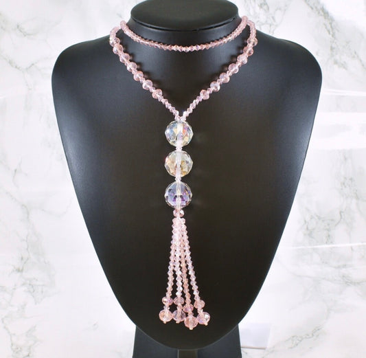 Vintage Style Long and Elegant Crystal Bead Necklace with Long Tassel - 4 colors