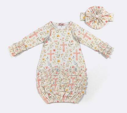 Clothing for Baby Girl - Floral Cross Baby Gown