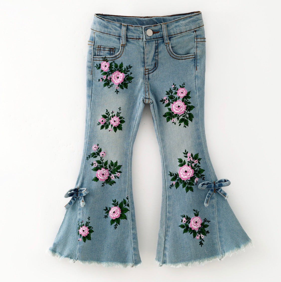 Clothing for Toddler Girl - Painted Distressed Rosebud Denim Flares