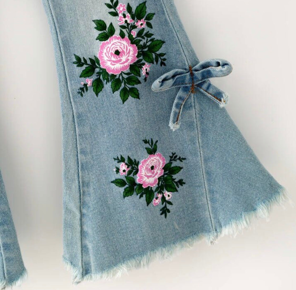 Clothing for Toddler Girl - Painted Distressed Rosebud Denim Flares