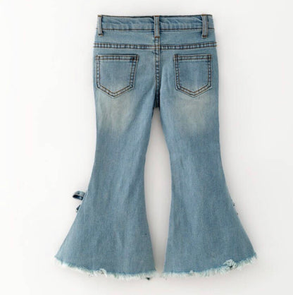 Clothing for Toddler Girl - Painted Distressed Rosebud Denim Flares