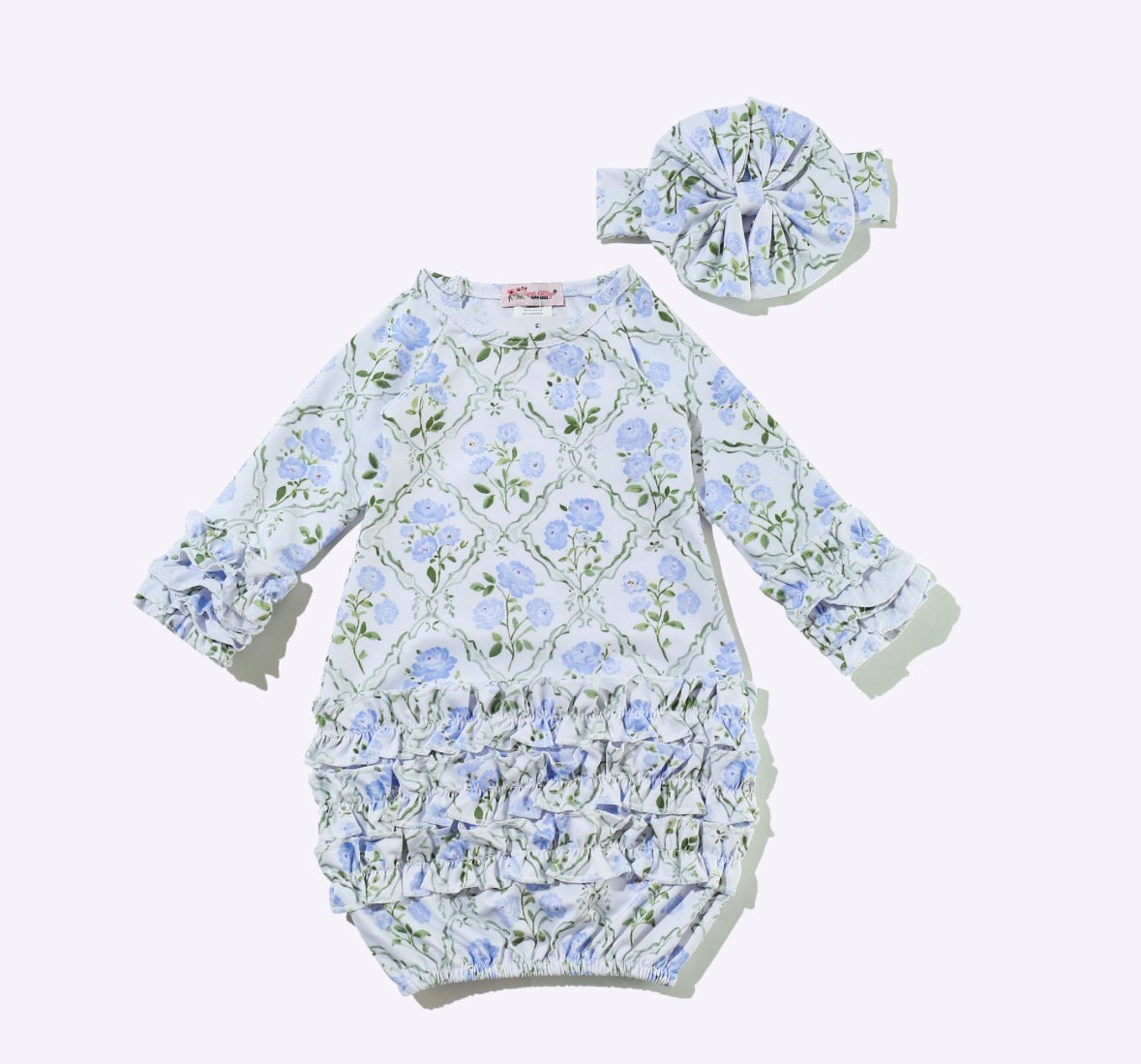Clothing for Baby Girl - Sky Blue Trellis Baby Gown